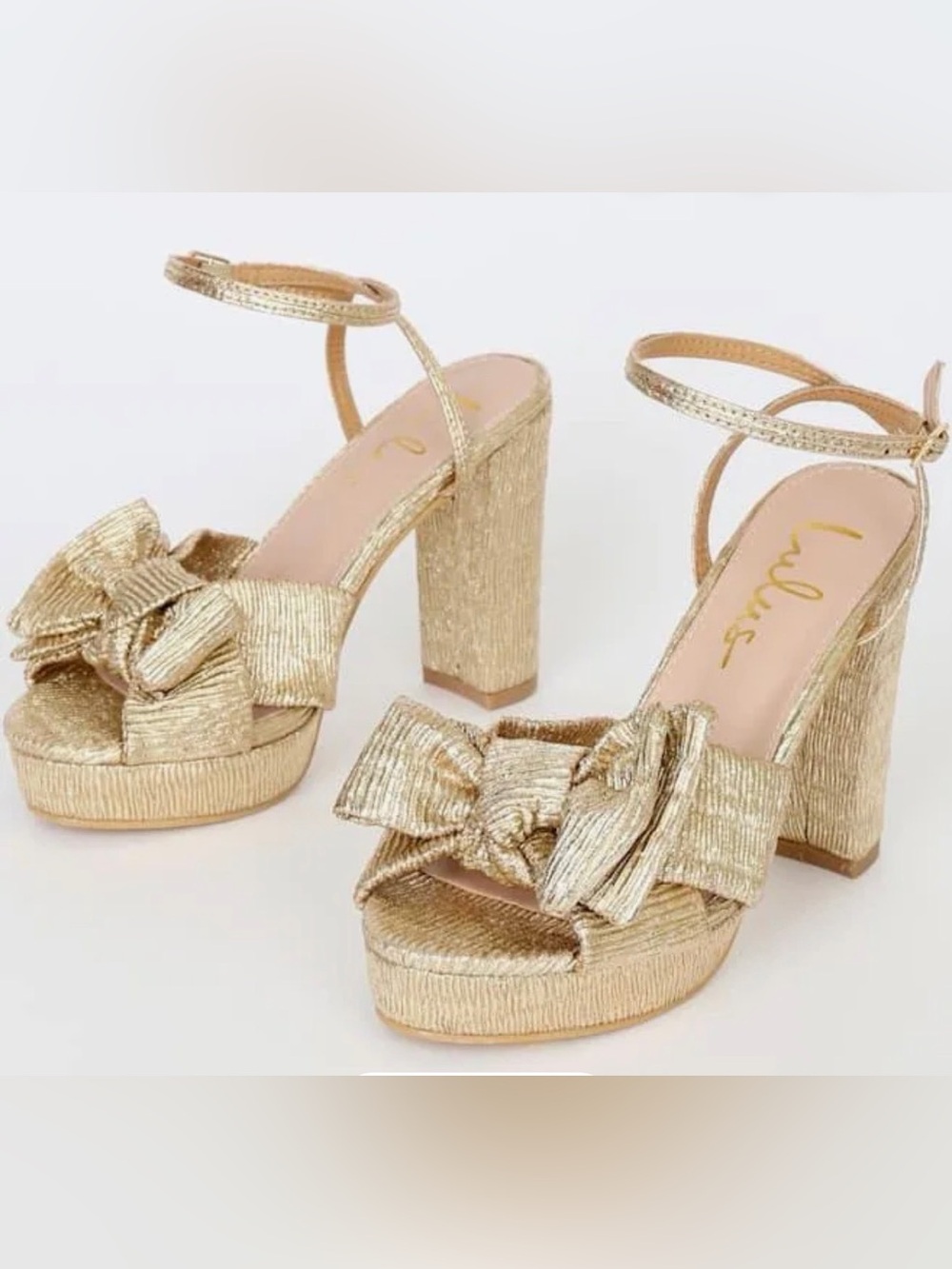 Lulus Gold Platform Bow Sandals with Ankle Strap - Loeffler Randal Similar